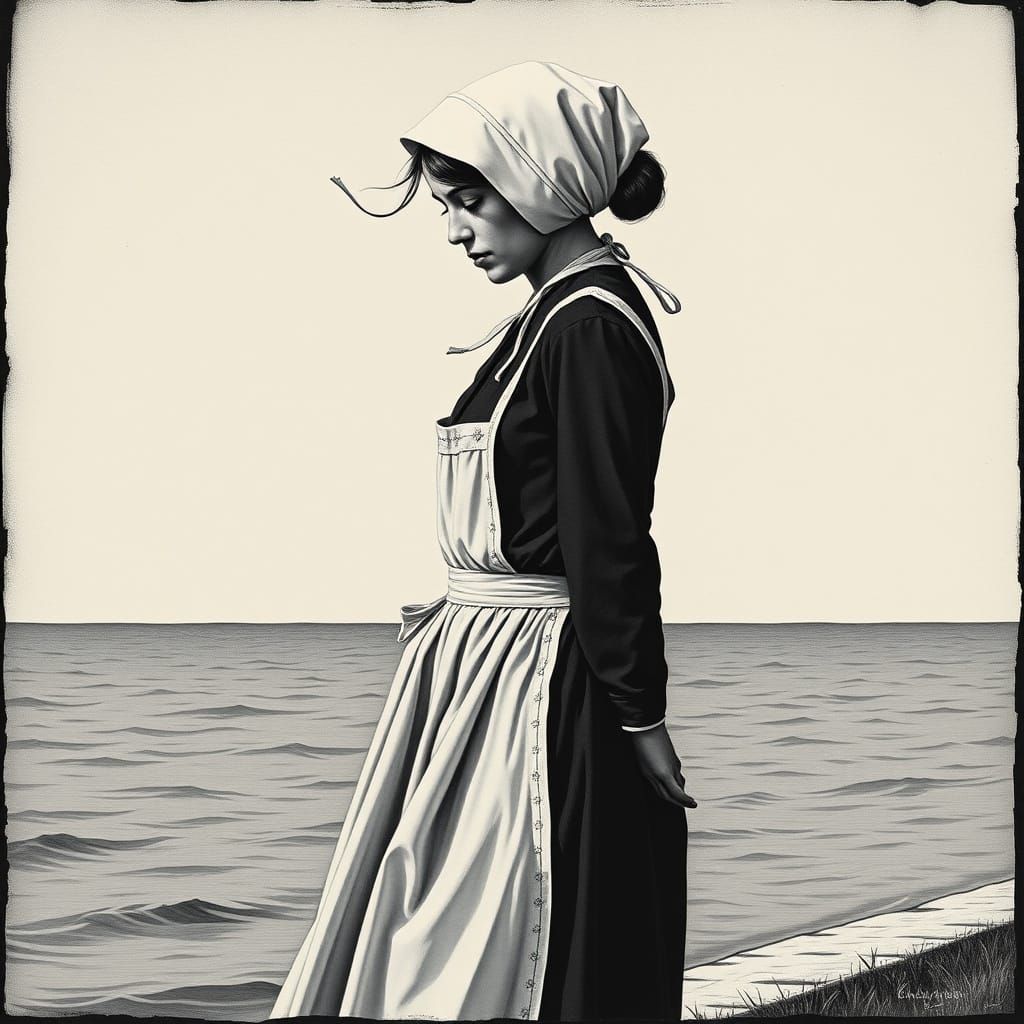 Elegant Amish Woman in Prayer Bonnet and Traditional Attire