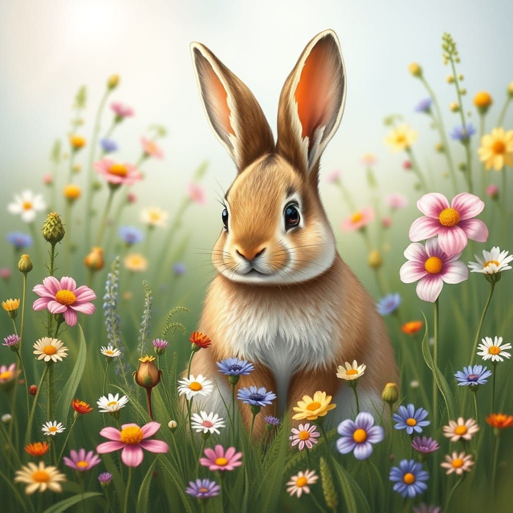 Bunny in Meadow, Beatrix Potter Style