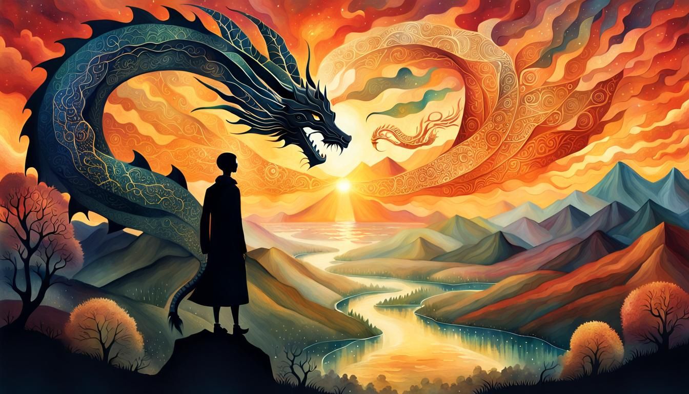 Inspirational Dragon Rising: 8K Digital Art Collage