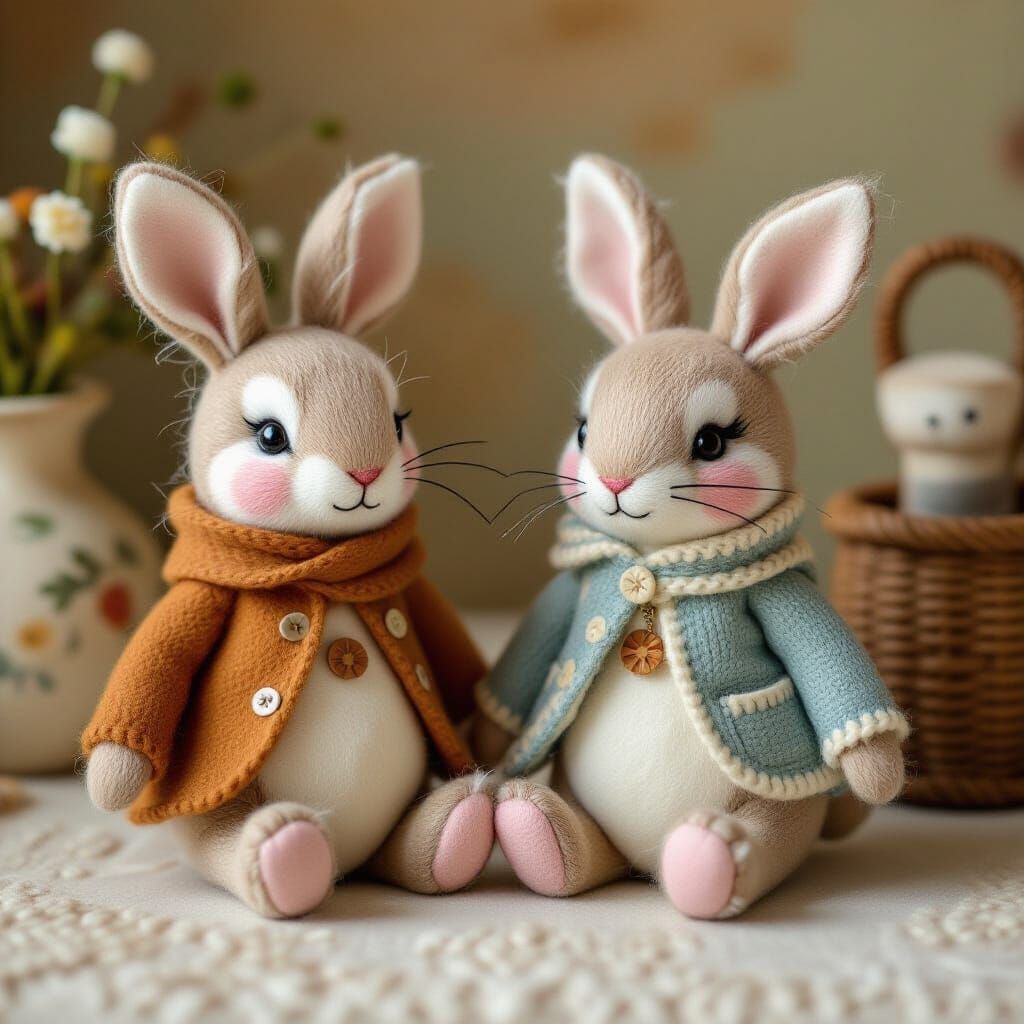 Whimsical Felted Animal Characters in Earthy Tones