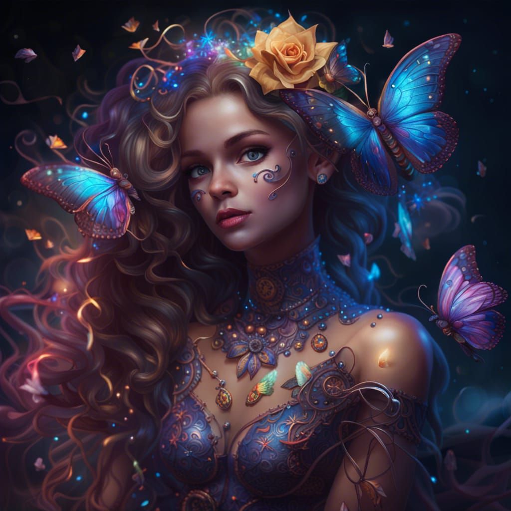 Sparkling Fairy Queen Surrounded by Butterflies
