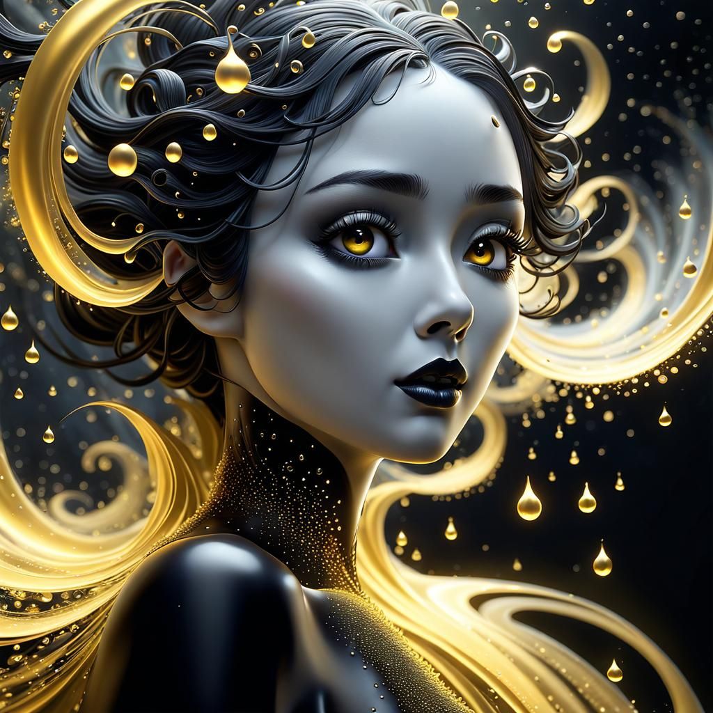Golden Dewdrop Ghost Girl in Dreamy Fantasy Art