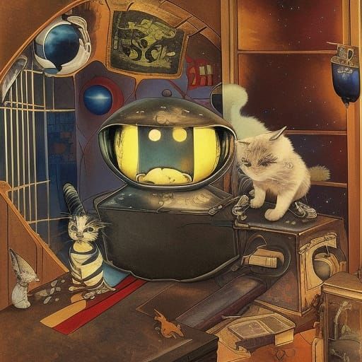 Cute Cat in Dystopian Biopunk Style