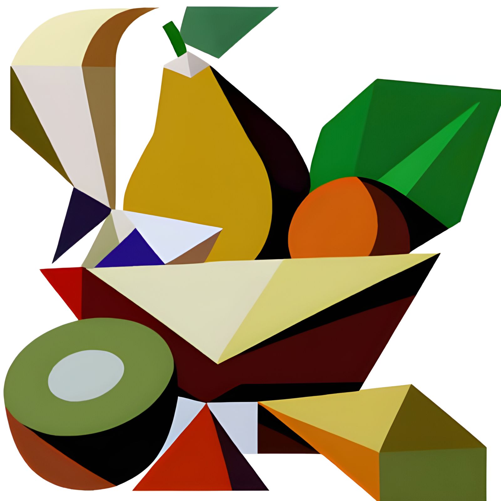 Existential Fruit Bowl in Abstract Cubism Style