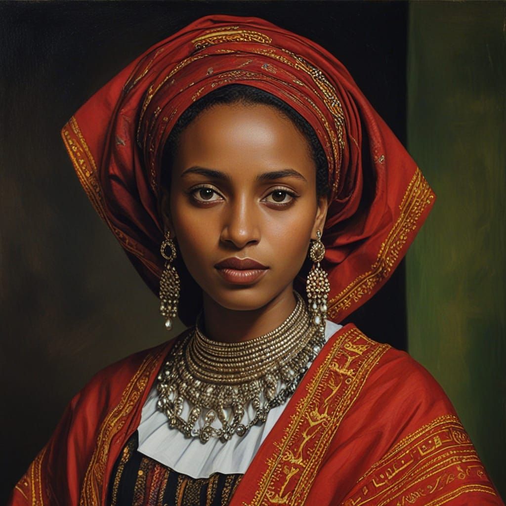 Ethiopian Woman Portrait in Rubens Oil Painting Style