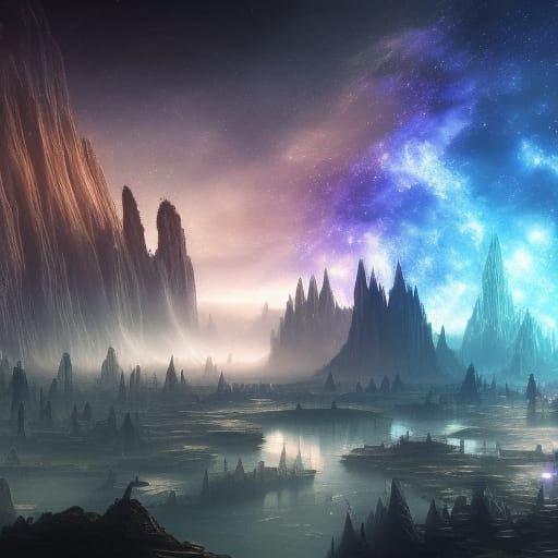 Stunning Night Sky in Glass Box, Fantasy City