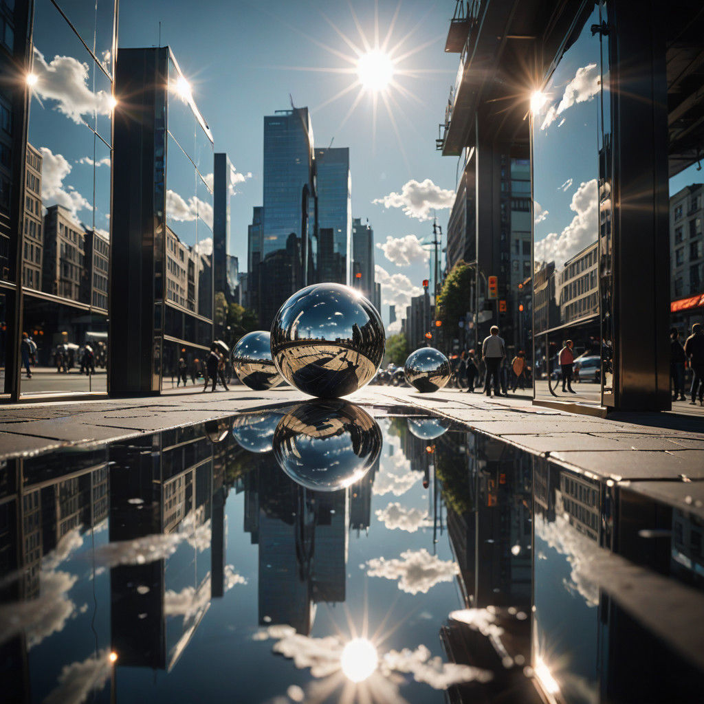 Mirrors Focus Sunlight on Clouds in a Futuristic Photorealis...