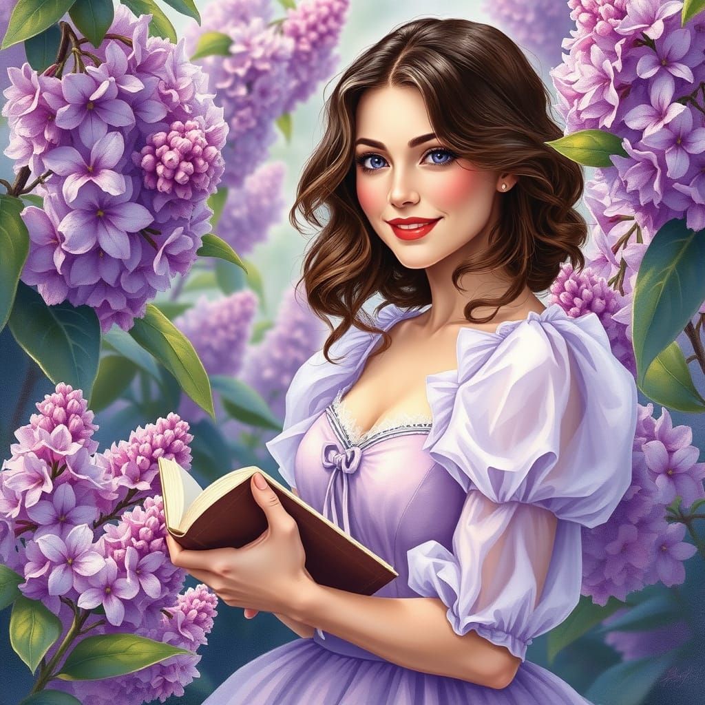 Woman in Lilac Gown, Watercolor Painting