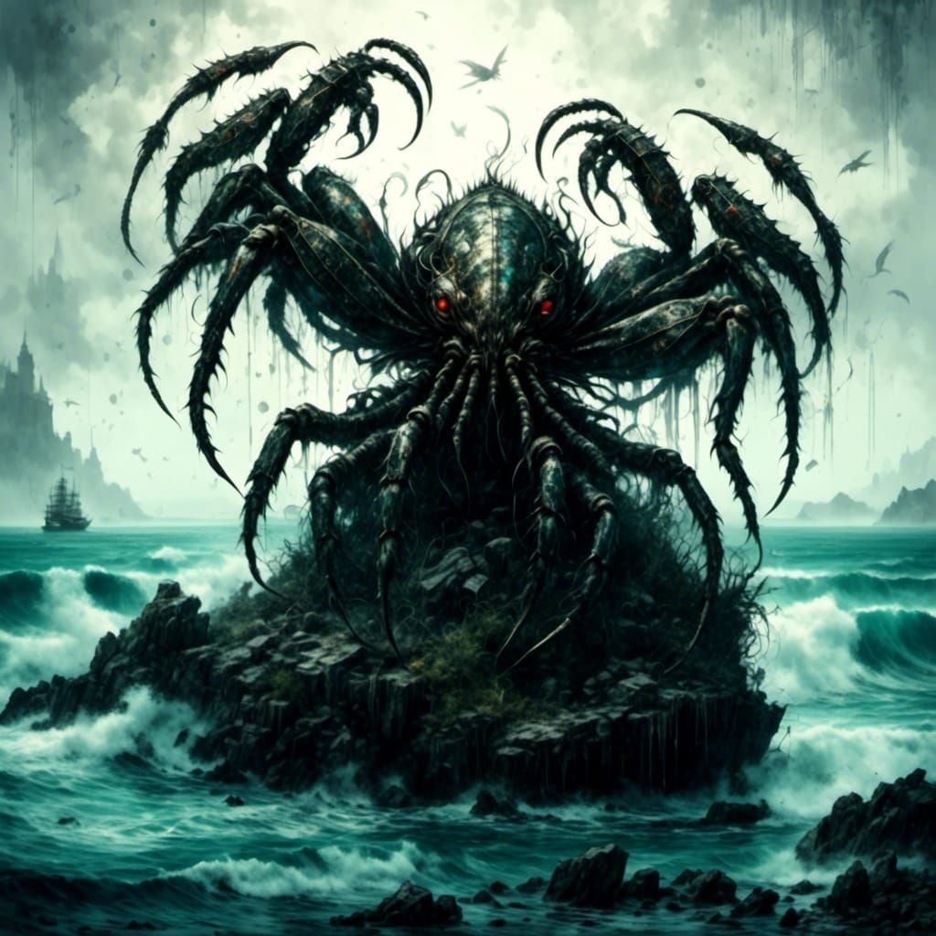 Scary Giant Scorpion-Crab Monster on Black Sea