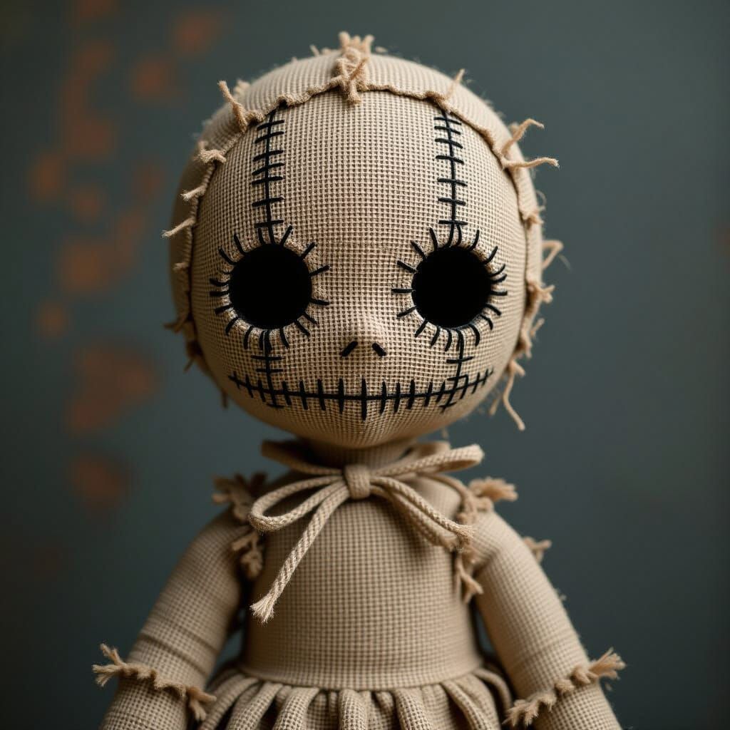 Creepy Burlap Doll in Horror Manga Style