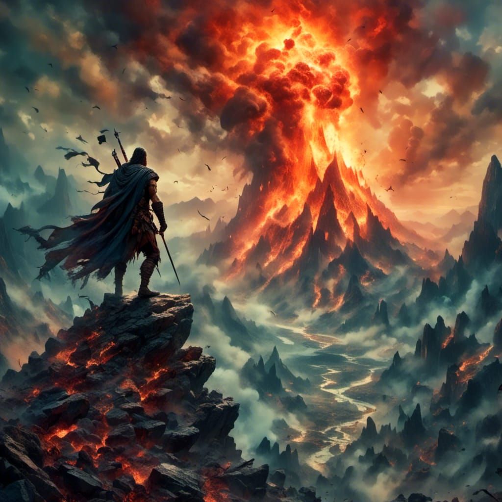 Apocalyptic Mountain Peak in Hyper-Realistic Fantasy Art