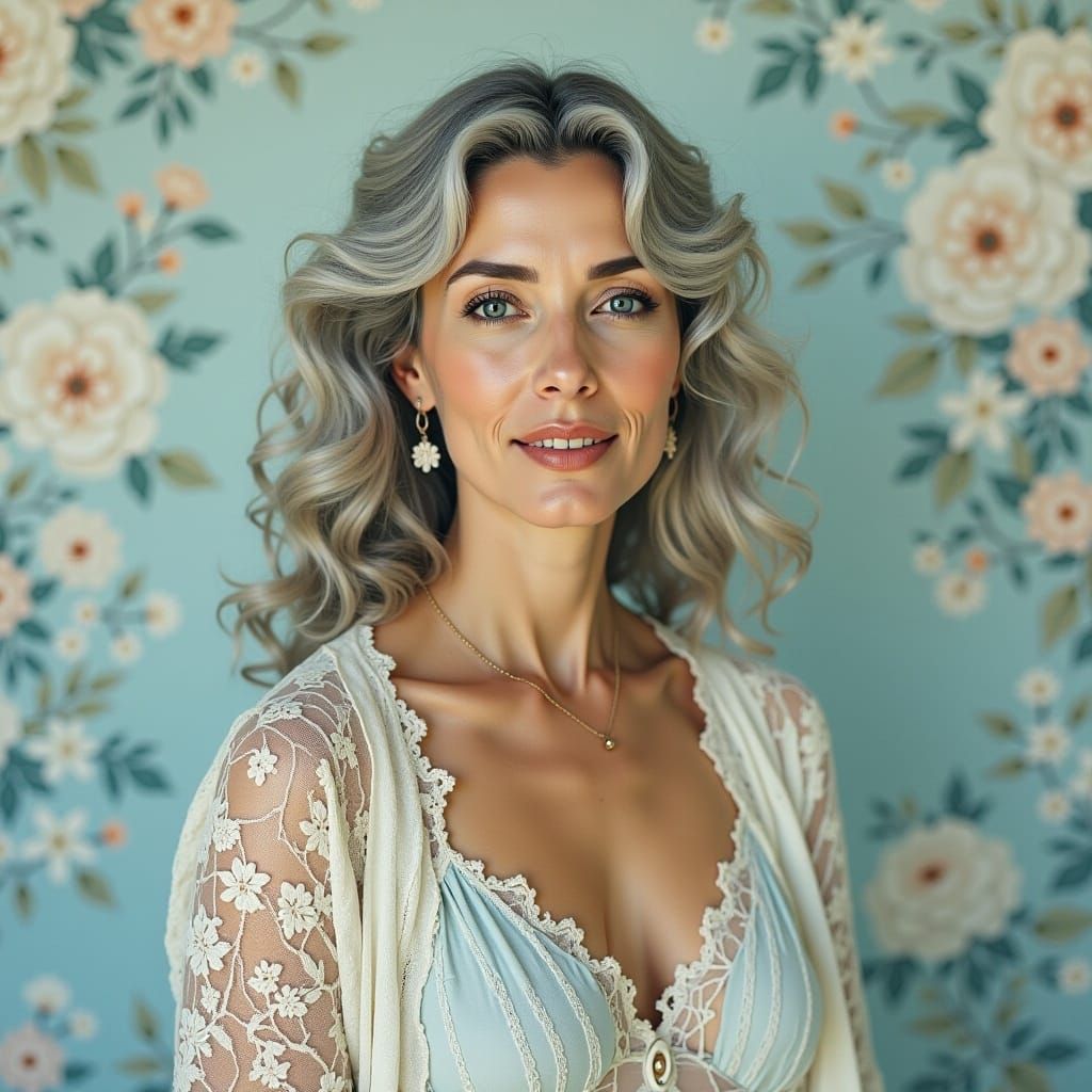 Elegant Woman with Silver Hair in Ethereal Collage