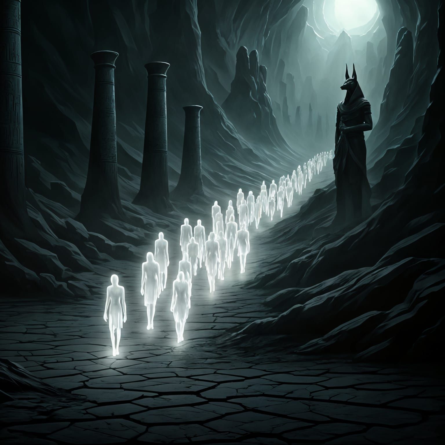 Souls Wander Underworld with Anubis in Digital Art