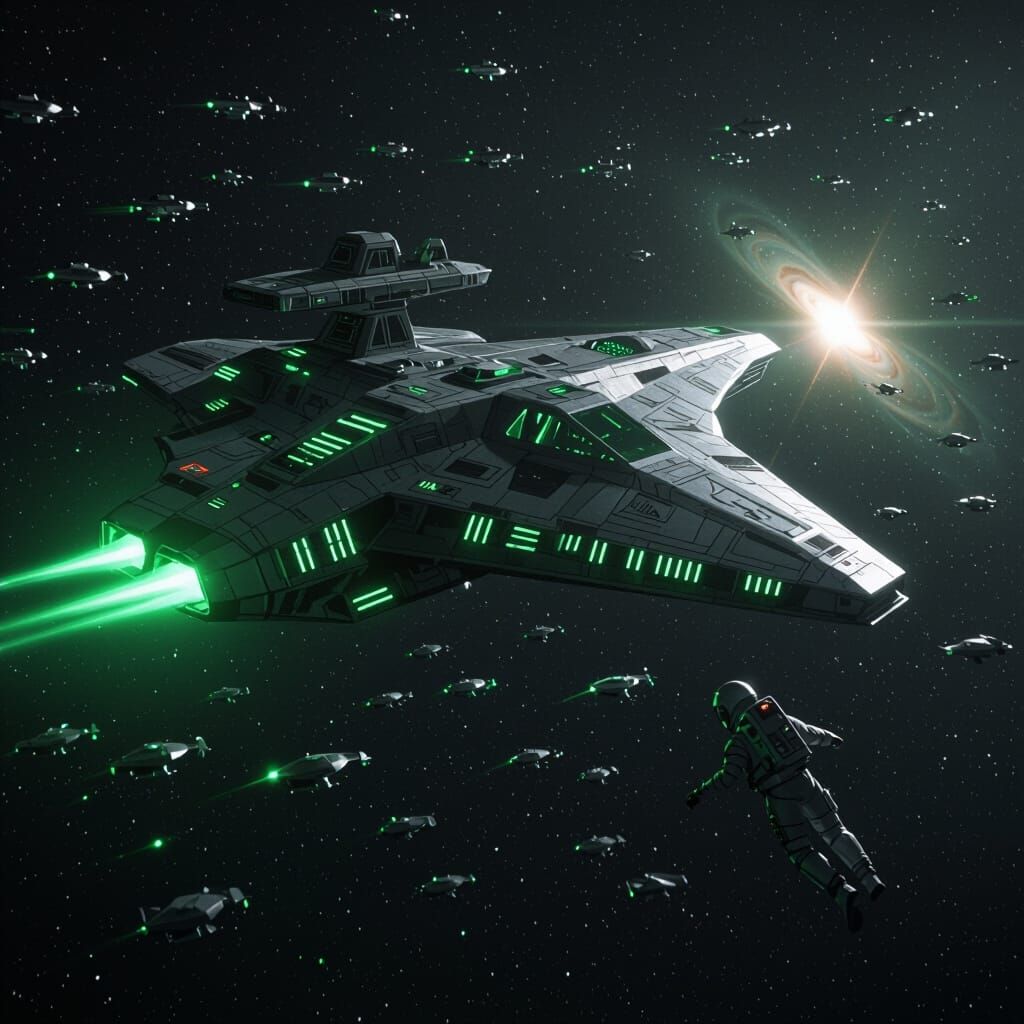 Futuristic Battlestar Launches Drones in Space