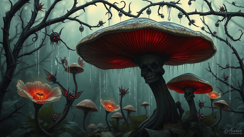 Sinister Fairy Garden at Dusk: A Dark Fantasy Masterpiece