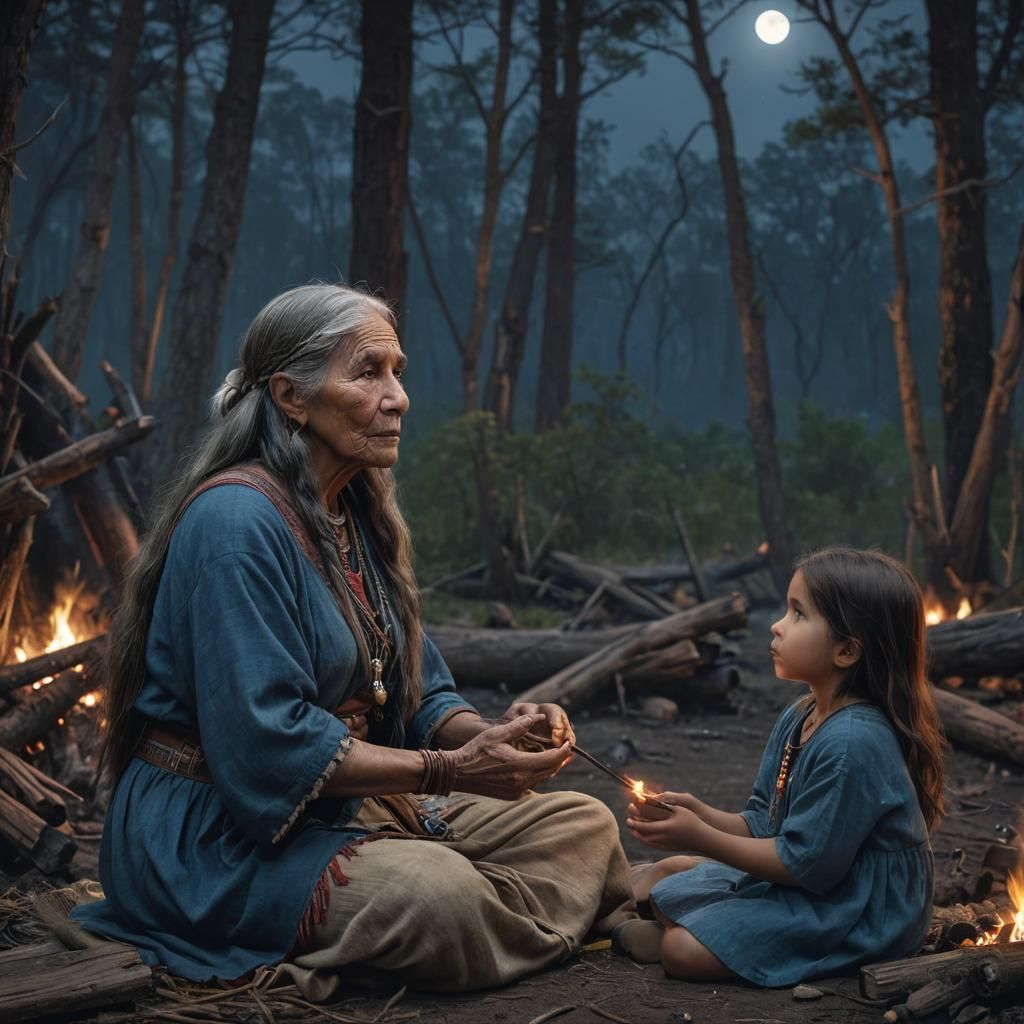Native American Storytellers Under a Blue Moon