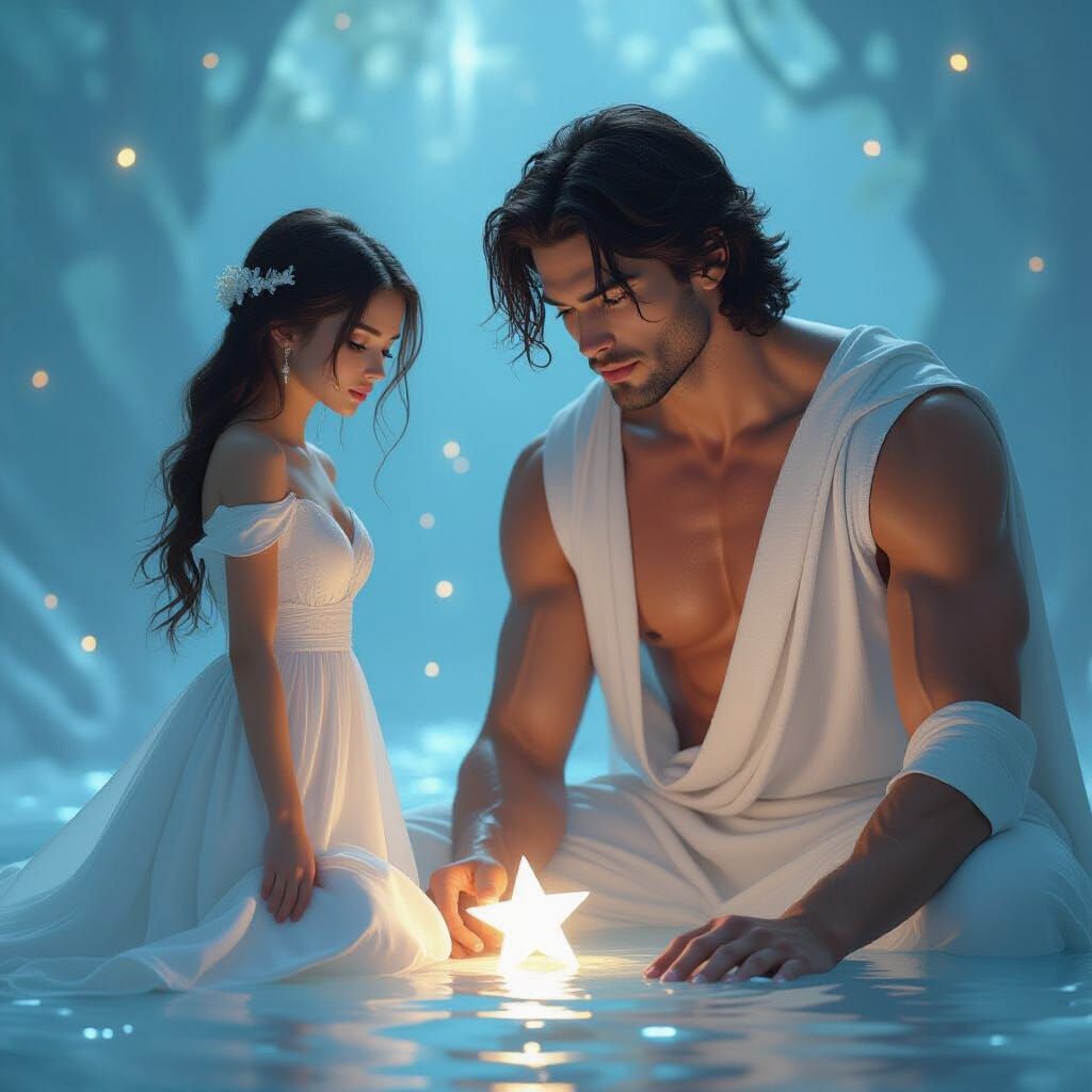 Ethereal Encounter: Woman and the Fallen God