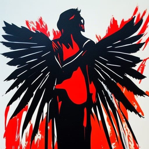 Dark Angel with Black Wings in Graffiti Style