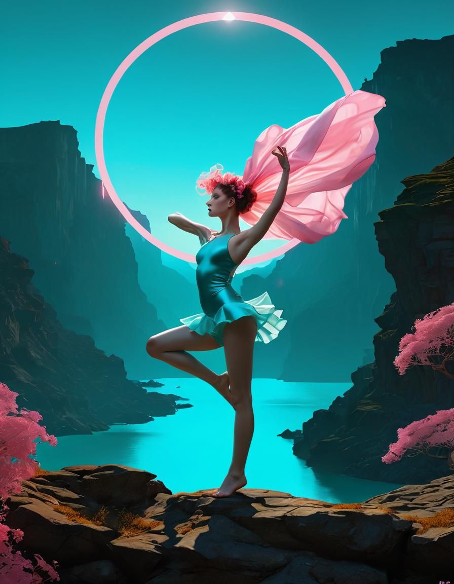 Glowing Dancer in Pastel Colors, Art Nouveau Style