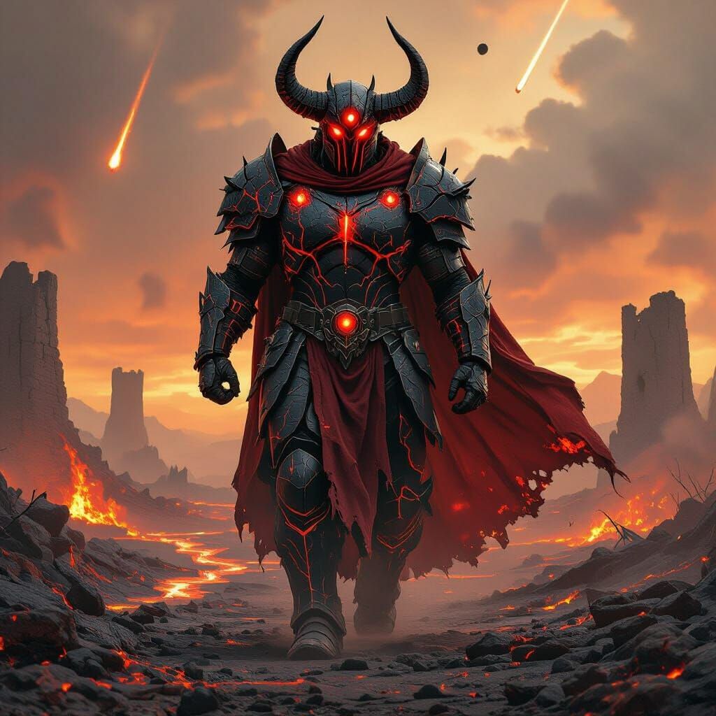 Martian War God on Volcanic Battlefield