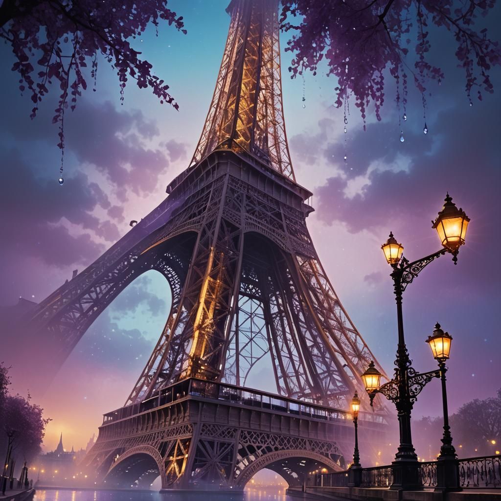 Eiffel Tower in Dreamlike Parisian Twilight: Matte Painting