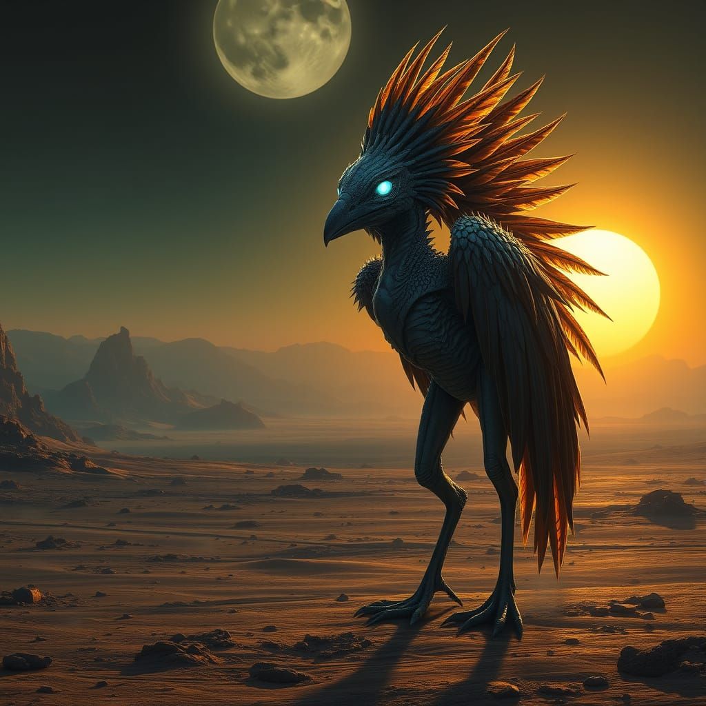 Alien Bird Creature on Desolate Planet
