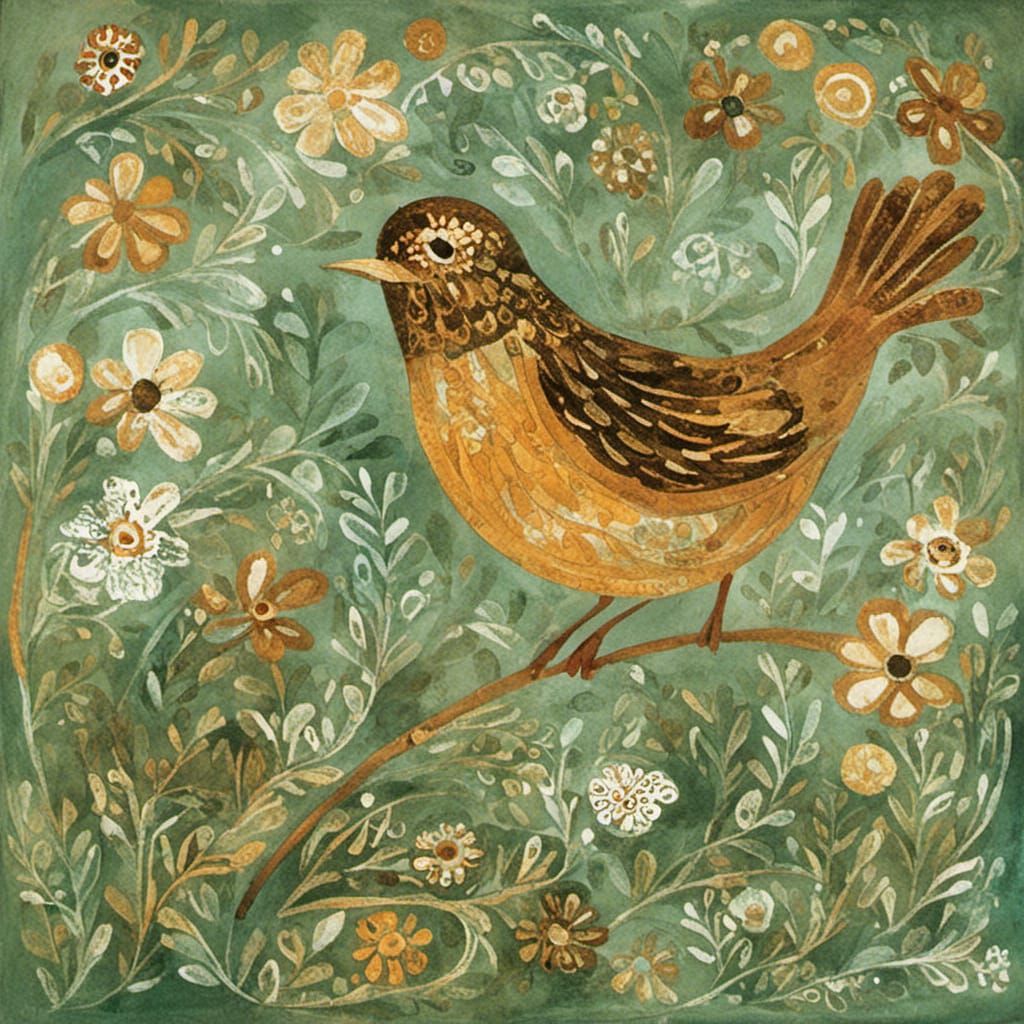 Colorful Bird Perched on Branch: Digital Art