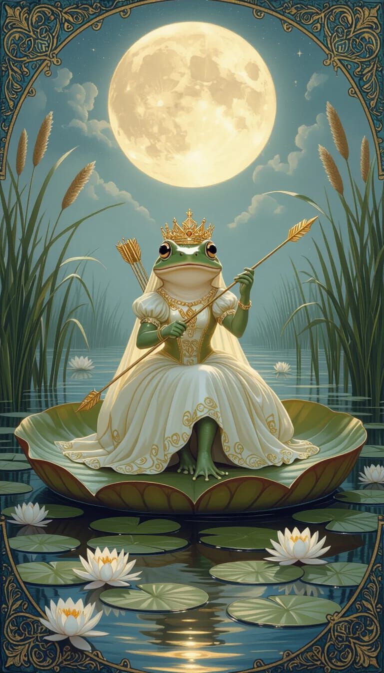 Frog Princess on Lily Pad in Mystical Lake