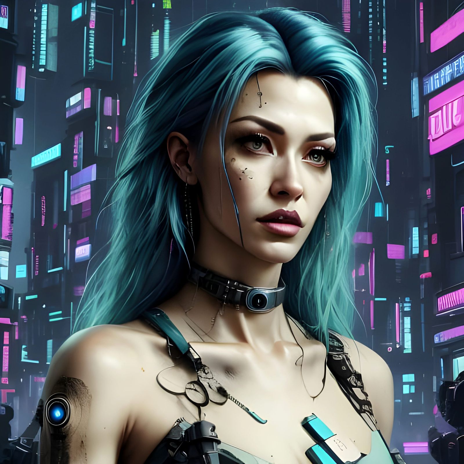 Cyberpunk Woman in Dystopian Landscape