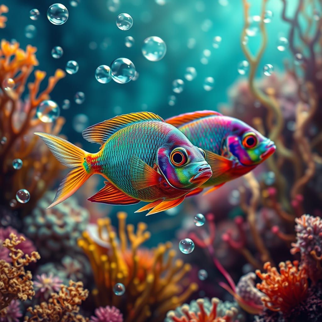 Macculloch's Rainbow Fishes in a Vibrant Ocean Habitat