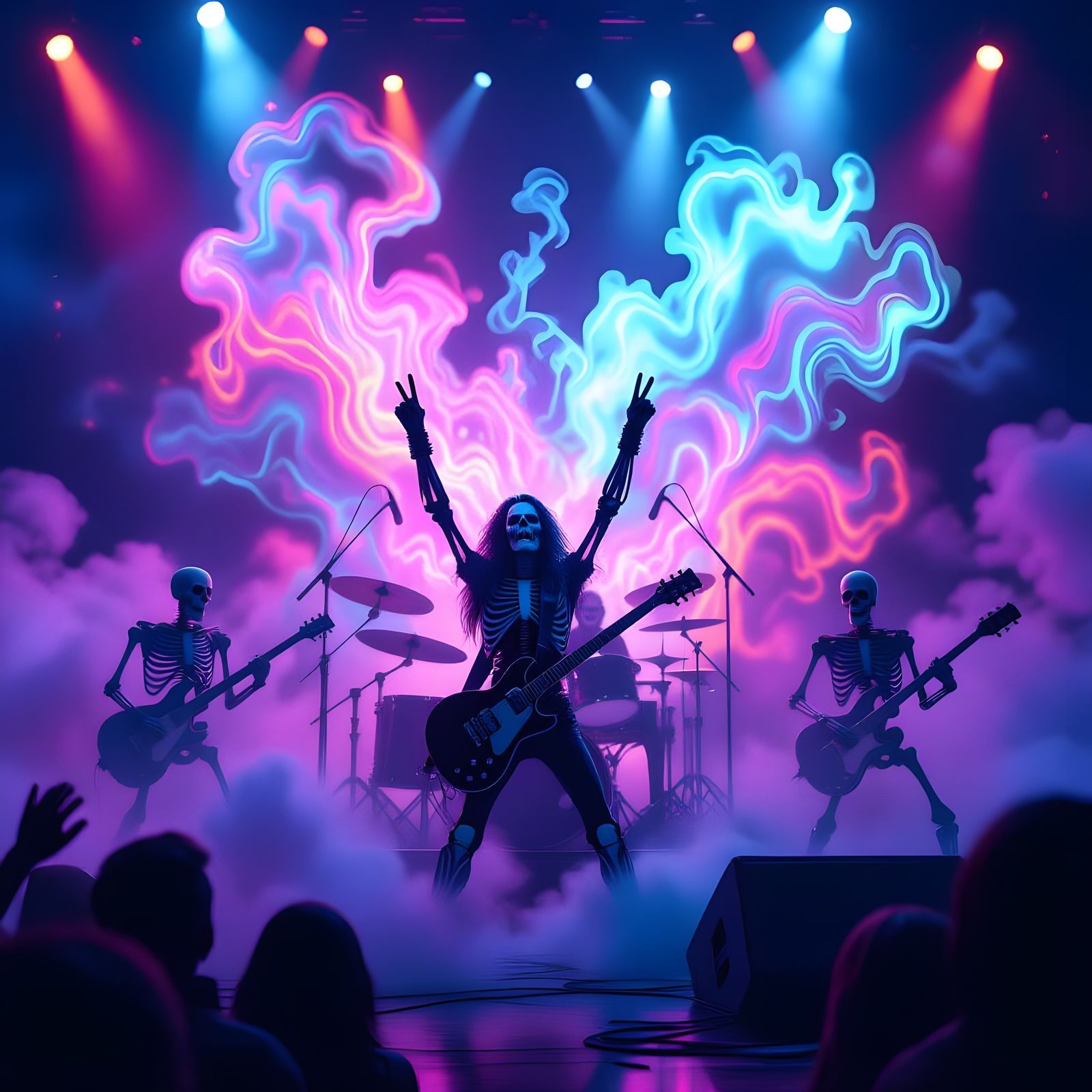 Skeletal Band Plays Neon Rock Song