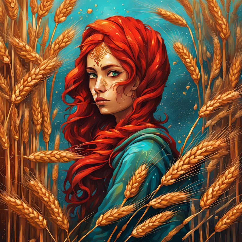 Persian Woman in Wheat Field: Graffiti Art