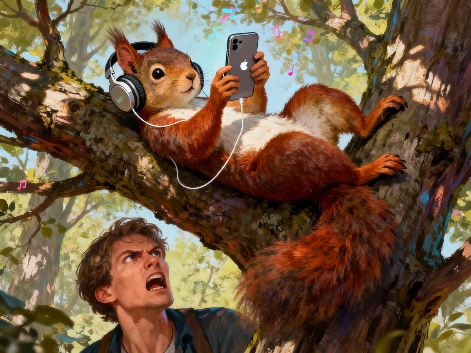 Squirrel Plays Games on iPhone While Person Looks Outraged