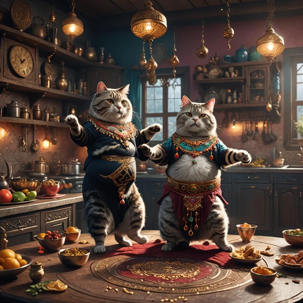 Fat Cat Belly Dancing: Detailed Matte Painting