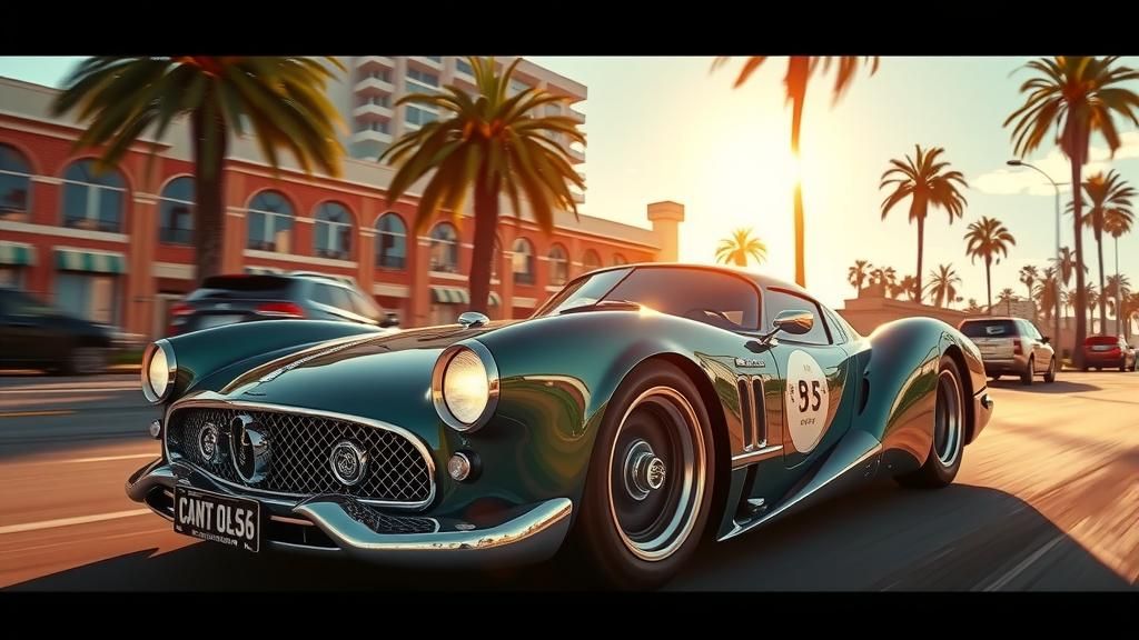 Art Deco Supercar in Motion with Lens Flare