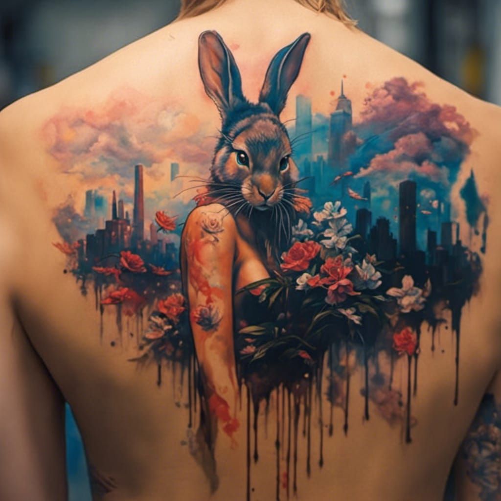 Girl with Rabbit Tattoo in Graffiti Art Style