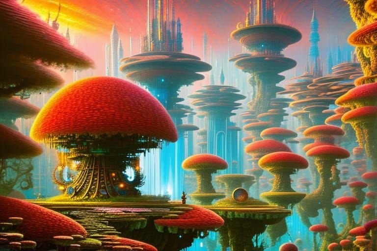 Intricate Mushroom Kingdom: A Hyperdetailed Metropolis