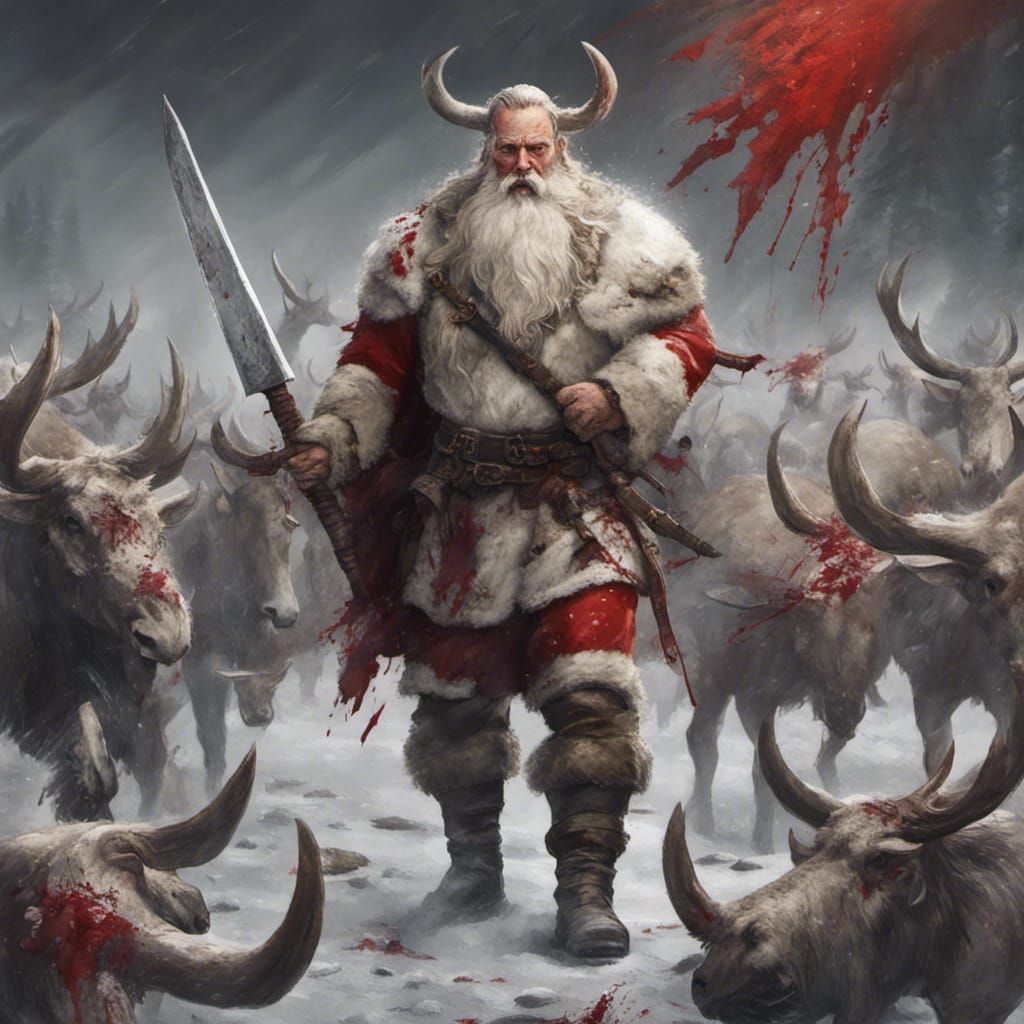 Viking Santa Claus Victorious on Battlefield