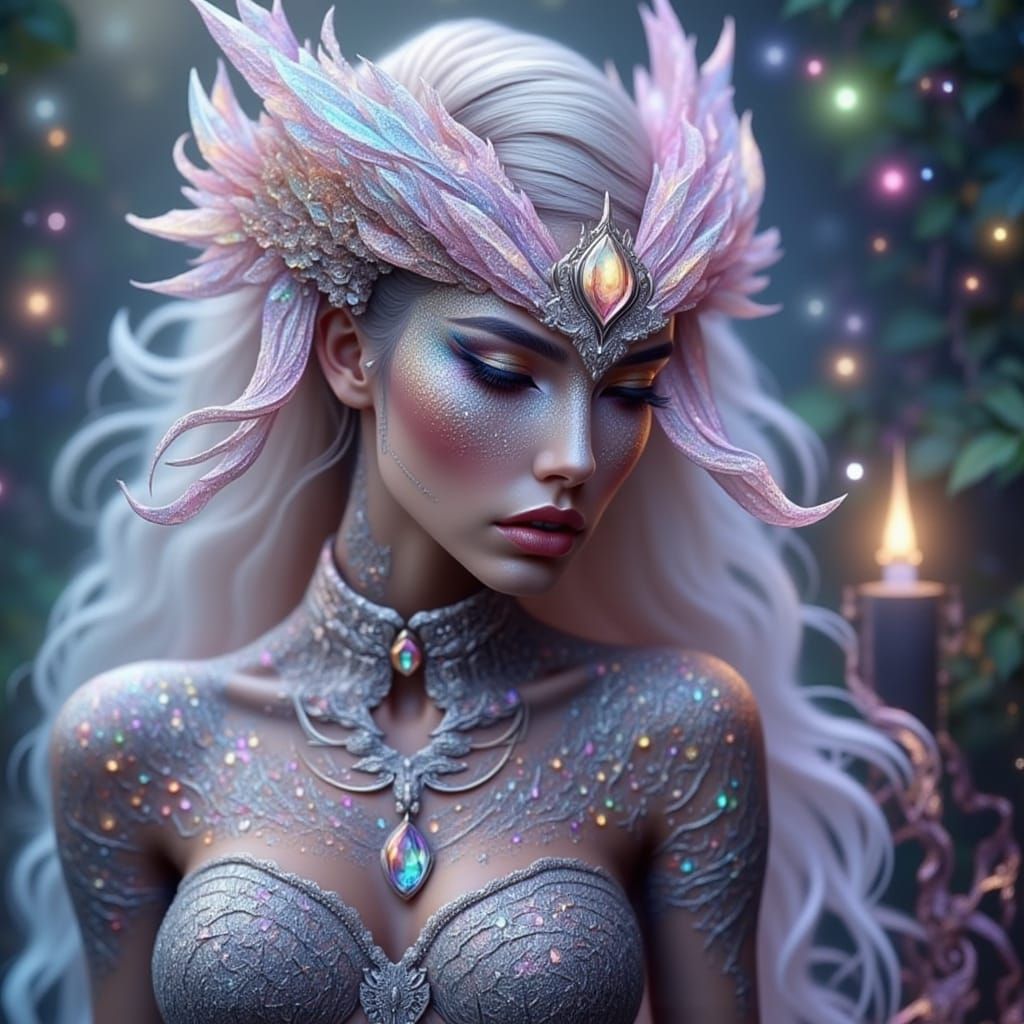 Anime Dragon Sorceress Casting Spells in Mystical Garden