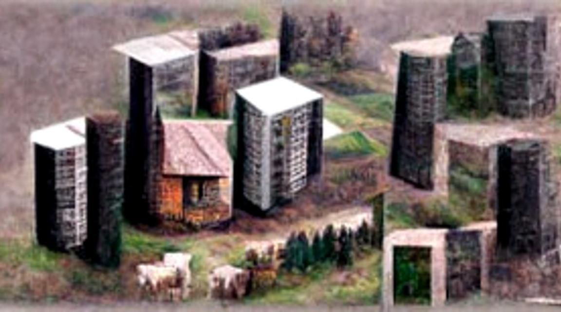 Isometric Tower Blocks in Countryside, Detailed Photography
