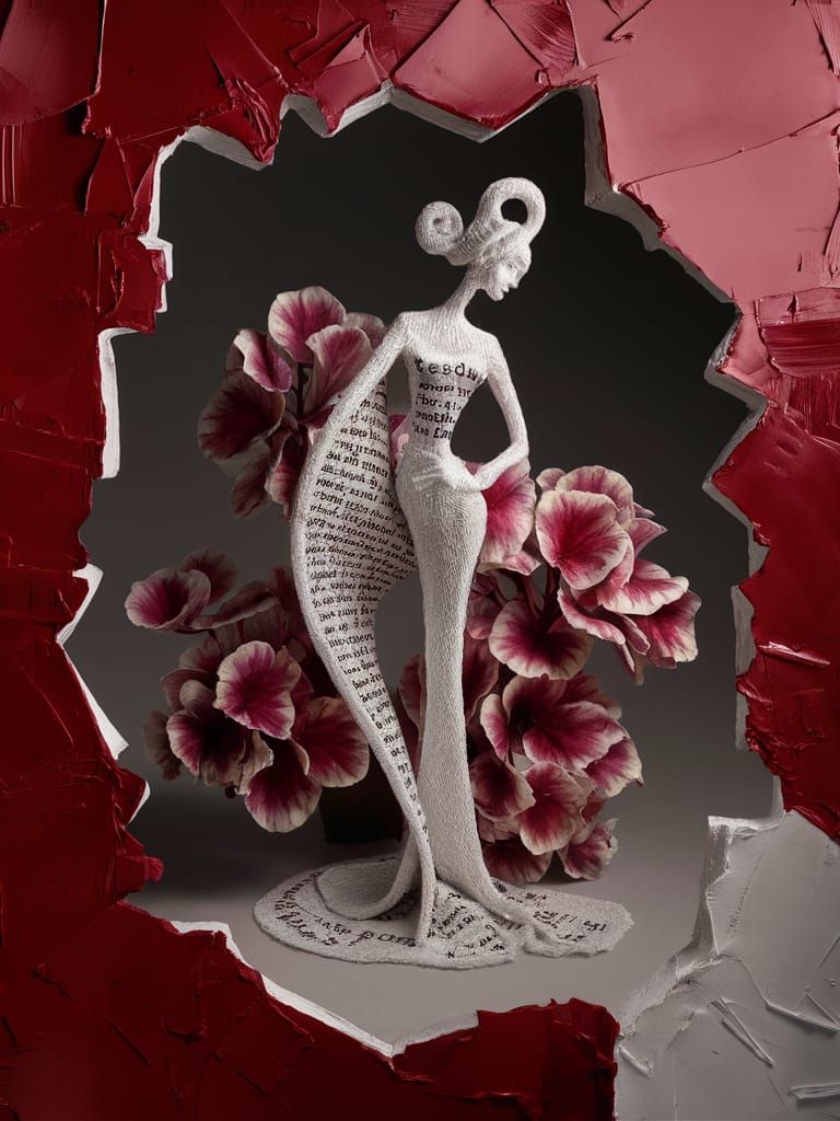 Ethereal Fiber Sculpture Among Begonia Rex Plants