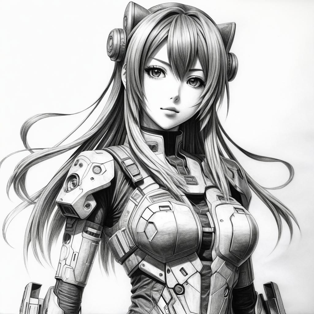Hyperdetailed Sci-Fi Anime Girl Charcoal Drawing