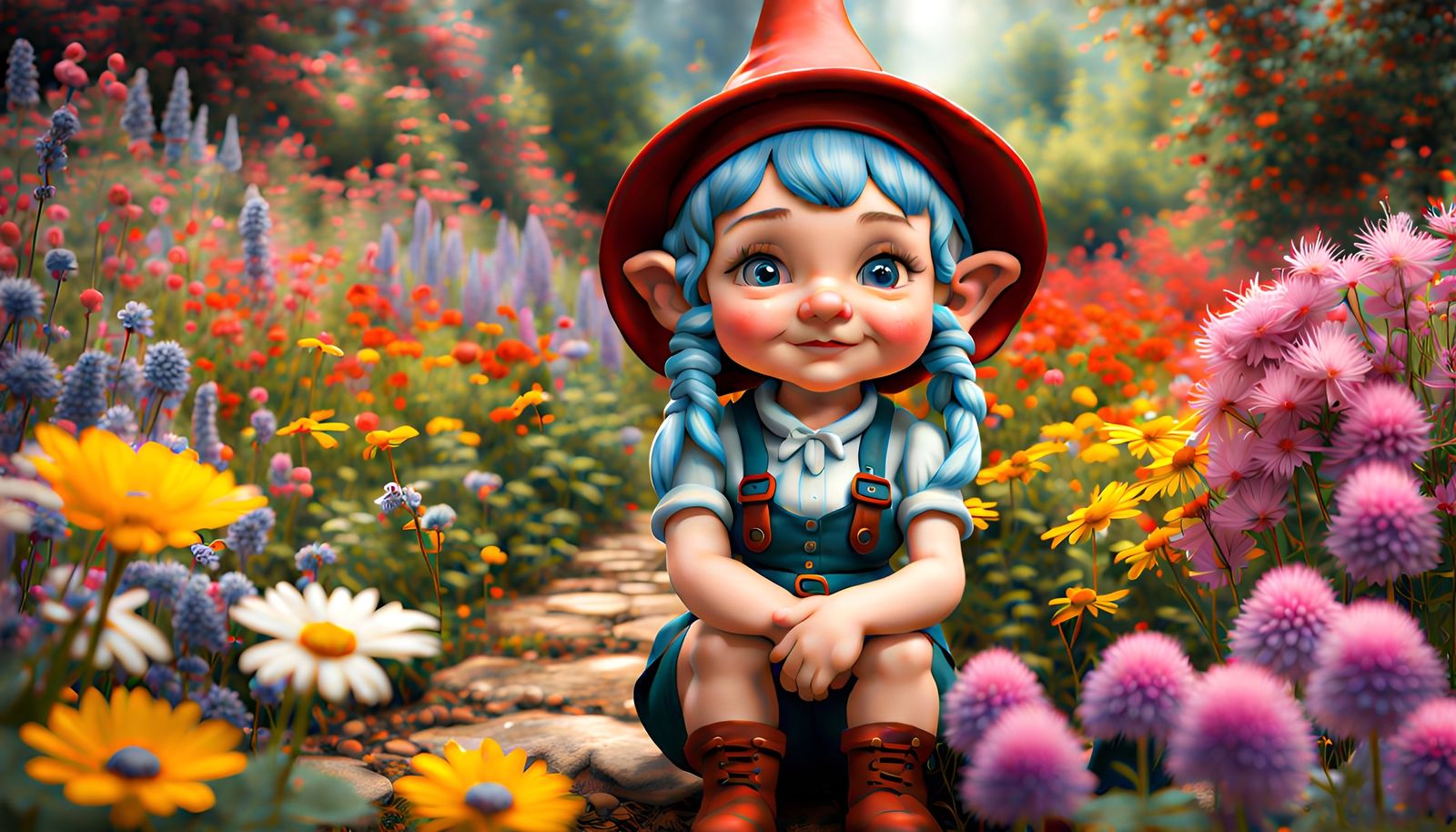 Charming Gnome in a Dreamcore Flower Garden