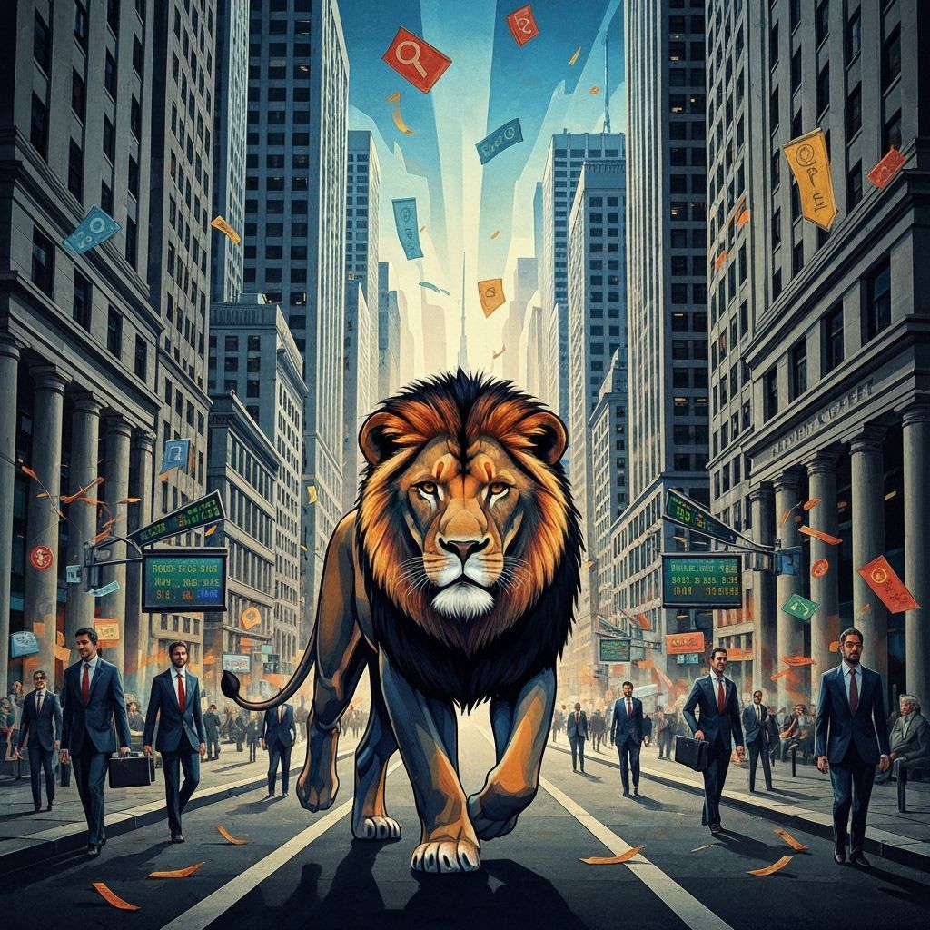 Lion on Wall Street in Cubist Style