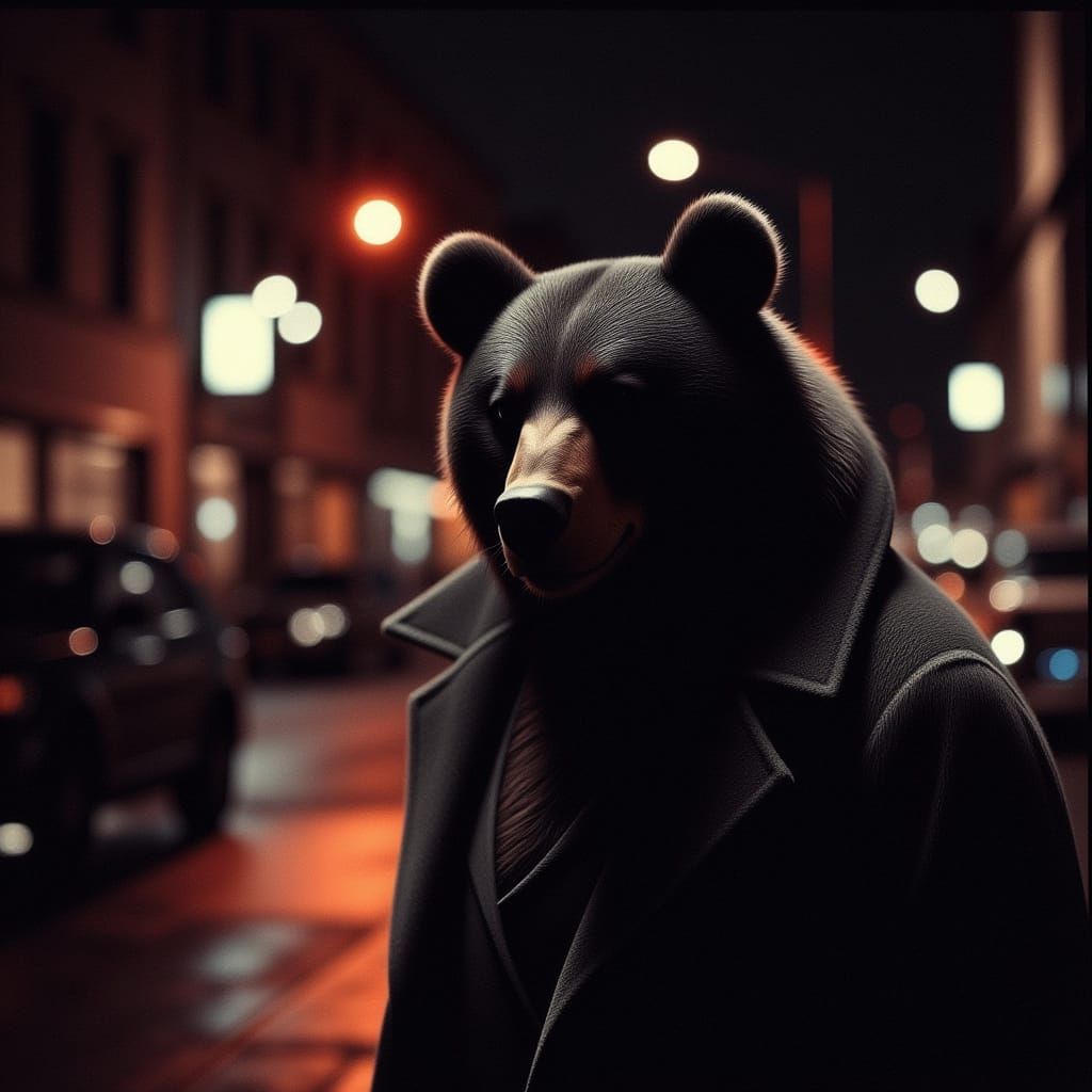 Mysterious Bear Investigates Nighttime Crime Scene