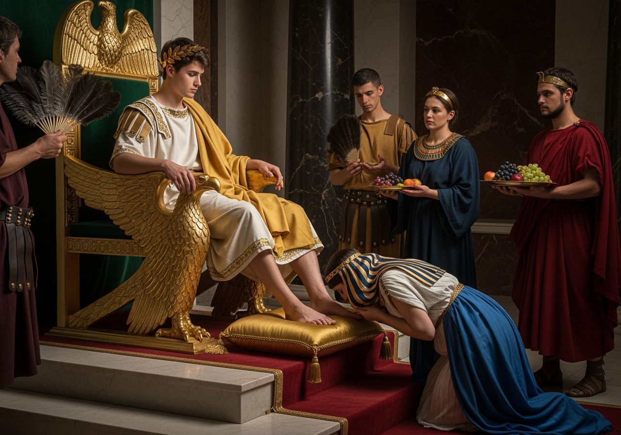 Opulent Roman Emperor Grants Audience in Palace