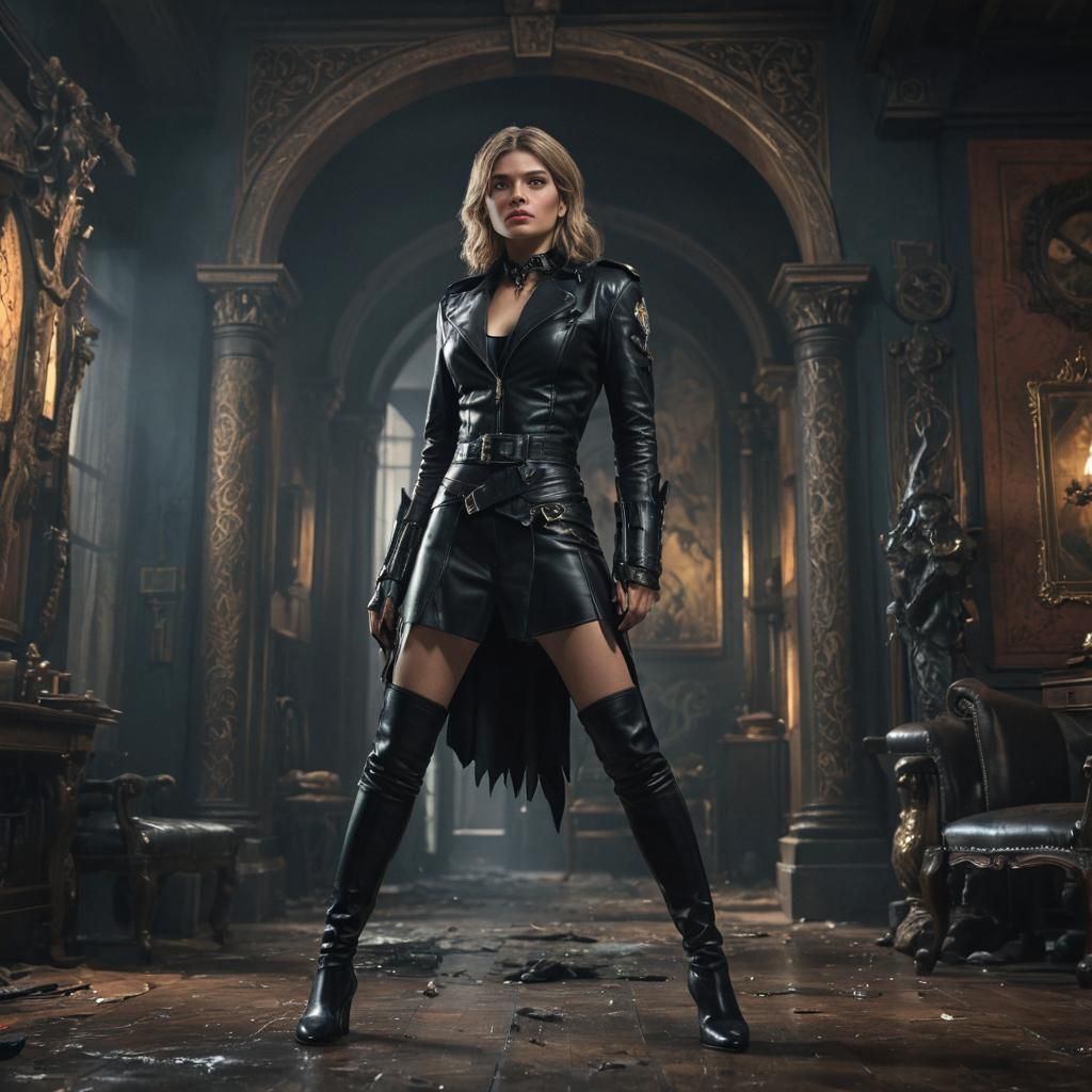 Ilsa the She Wolf in Black Leather Uniform