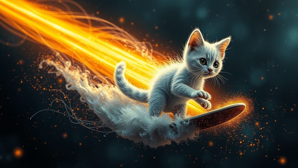 Cosmic Kawaii Surfercat in Celestial Flight