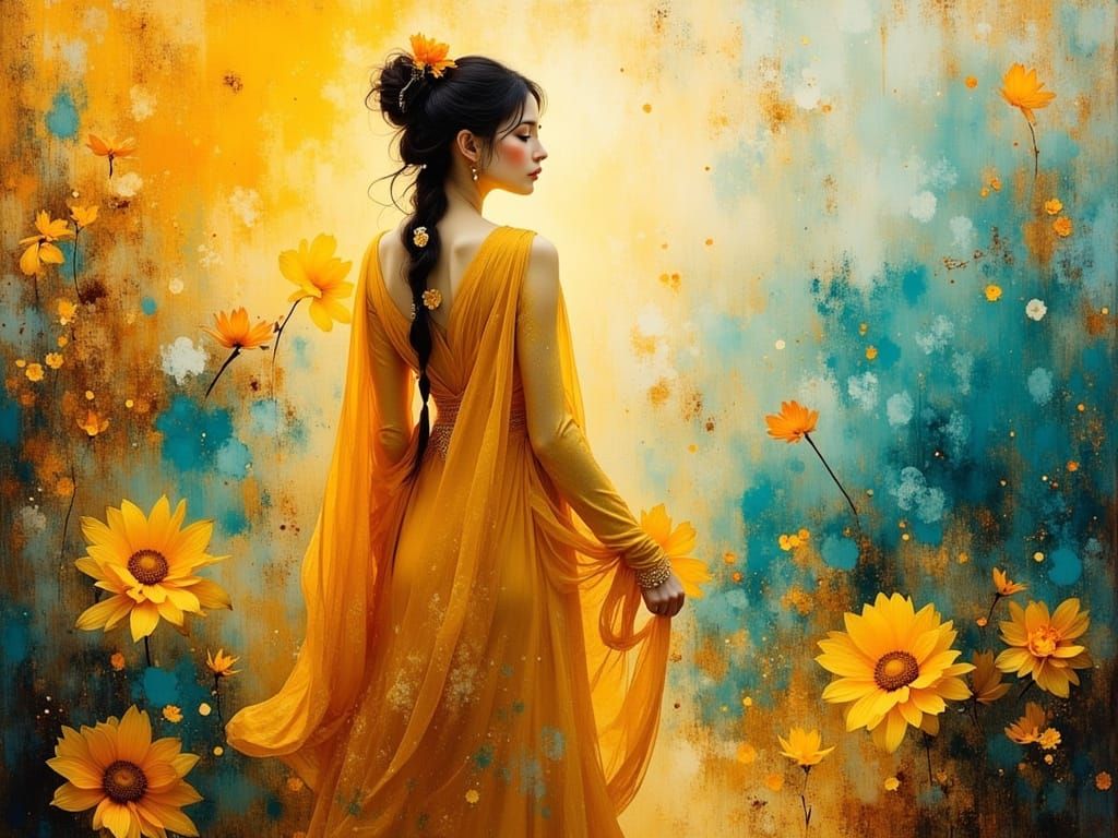 Vibrant Sunset Ceremony in Art Nouveau Style