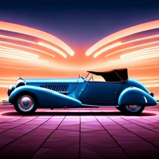 Biopunk Bugatti 57s in Cyberpunk Sci-Fi Landscape